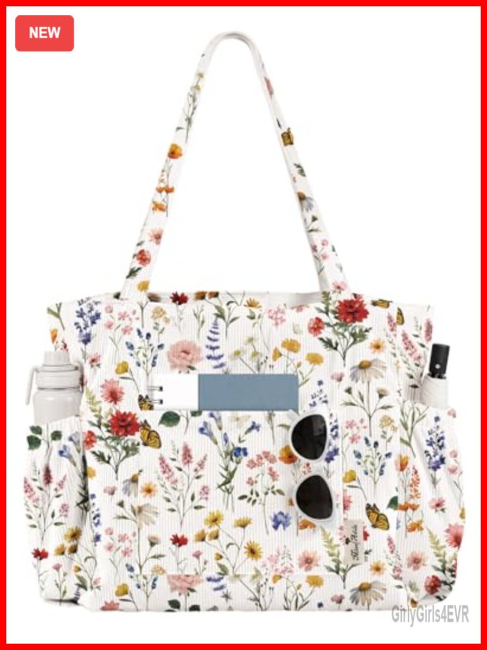 Large Corduroy Tote Bag with Zipper Multi-Pocket Shoulder Bag for Women Work
